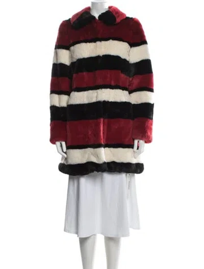 Pre-owned Alice And Olivia Faux Fur Striped Faux Fur Coat In Red