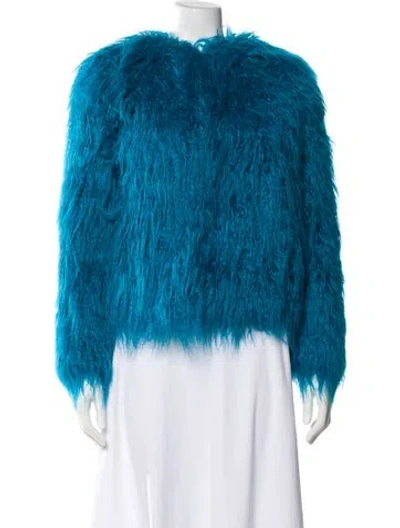 Pre-owned Alice And Olivia Faux Fur Tweed Pattern Faux Fur Jacket W/ Tags In Blue