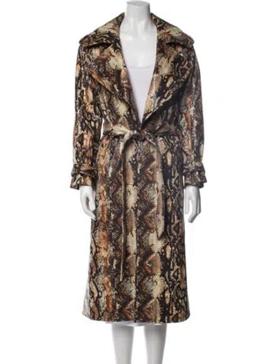 Pre-owned Alice And Olivia Faux Leather Animal Print Faux Fur Coat In Brown