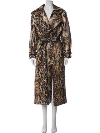 Pre-owned Alice And Olivia Faux Leather Animal Print Trench Coat In Brown