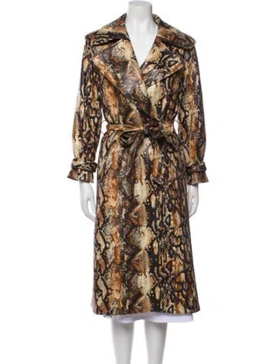 Pre-owned Alice And Olivia Faux Leather Animal Print Trench Coat In Brown