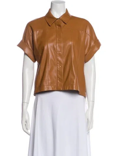 Pre-owned Alice And Olivia Faux Leather Biker Jacket In Brown