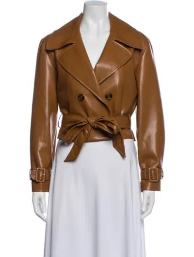 Pre-owned Alice And Olivia Faux Leather Biker Jacket In Brown