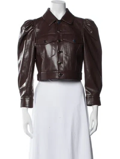 Pre-owned Alice And Olivia Faux Leather Biker Jacket In Brown