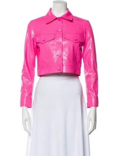 Pre-owned Alice And Olivia Faux Leather Biker Jacket In Pink