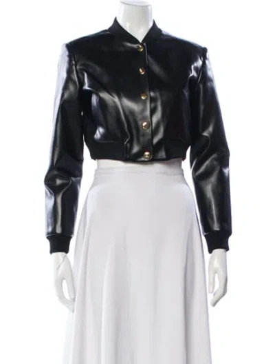 Pre-owned Alice And Olivia Faux Leather Bomber Jacket In Black