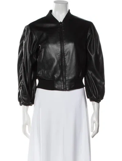 Pre-owned Alice And Olivia Faux Leather Bomber Jacket In Black