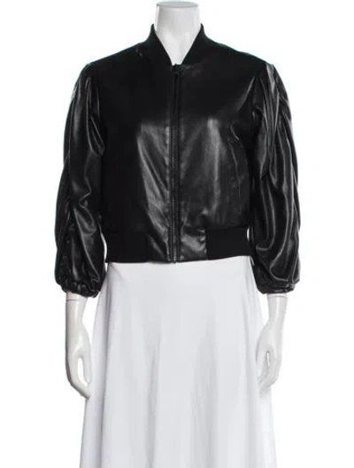 Pre-owned Alice And Olivia Faux Leather Bomber Jacket In Black