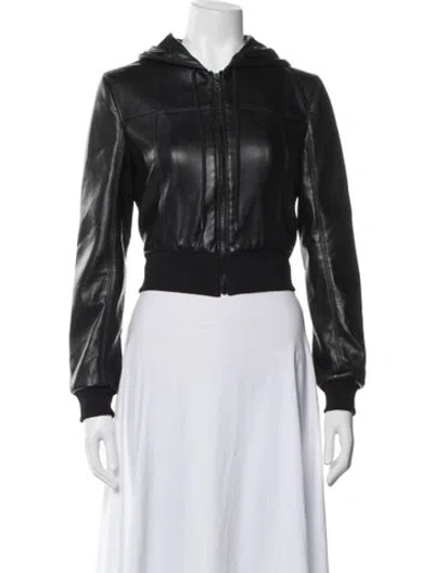 Pre-owned Alice And Olivia Faux Leather Bomber Jacket In Black