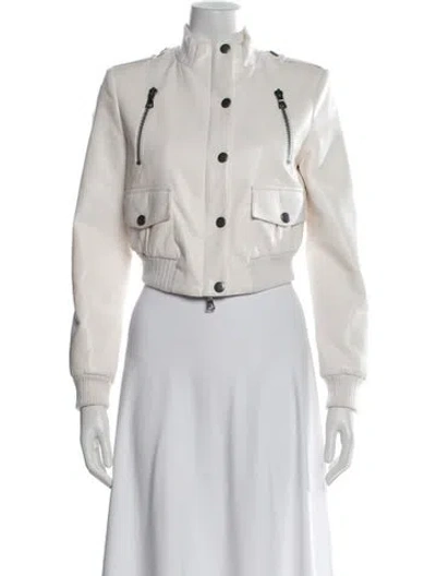 Pre-owned Alice And Olivia Faux Leather Bomber Jacket In White