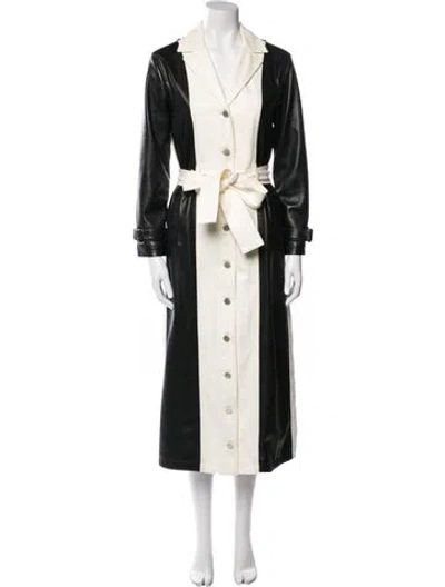 Pre-owned Alice And Olivia Faux Leather Colorblock Pattern Trench Coat In Black