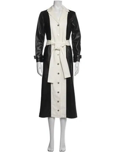Pre-owned Alice And Olivia Faux Leather Colorblock Pattern Trench Coat In Black