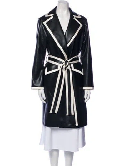 Pre-owned Alice And Olivia Faux Leather Colorblock Pattern Trench Coat In Multi