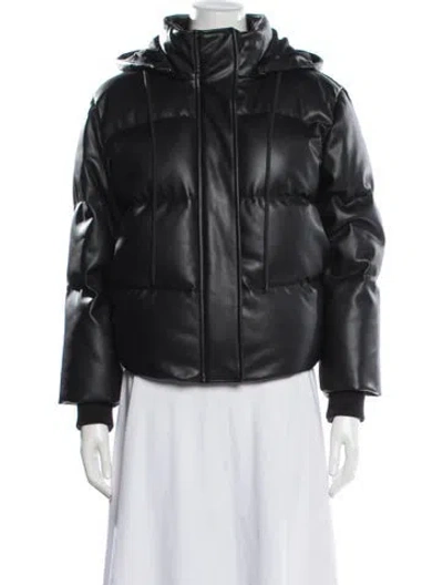 Pre-owned Alice And Olivia Faux Leather Down Jacket In Black