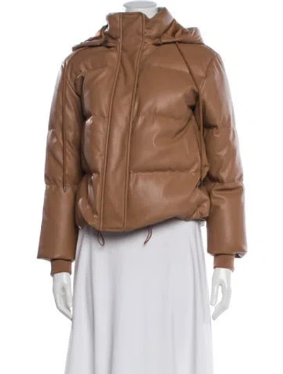 Pre-owned Alice And Olivia Faux Leather Down Jacket In Neutral