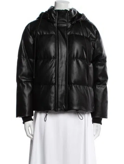 Pre-owned Alice And Olivia Faux Leather Down Jacket W/ Tags In Black