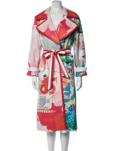 Pre-owned Alice And Olivia Faux Leather Graphic Print Trench Coat In Multi