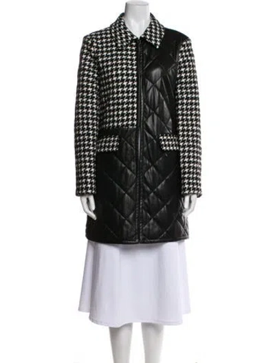 Pre-owned Alice And Olivia Faux Leather Houndstooth Print Peacoat In Black