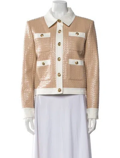 Pre-owned Alice And Olivia Faux Leather Jacket In Neutral