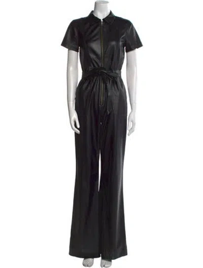 Pre-owned Alice And Olivia Faux Leather Jumpsuit In Black