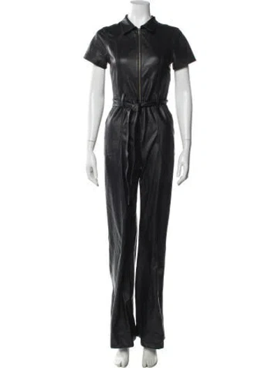 Pre-owned Alice And Olivia Faux Leather Jumpsuit In Black