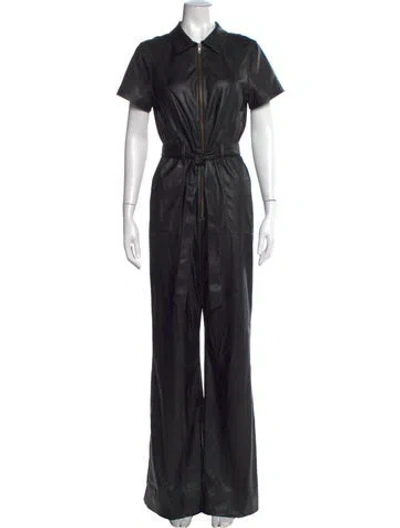 Pre-owned Alice And Olivia Faux Leather Jumpsuit In Black
