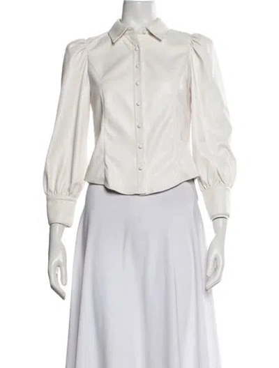 Pre-owned Alice And Olivia Faux Leather Long Sleeve Blouse In White