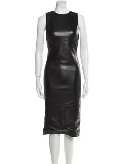 Pre-owned Alice And Olivia Faux Leather Midi Length Dress In Black