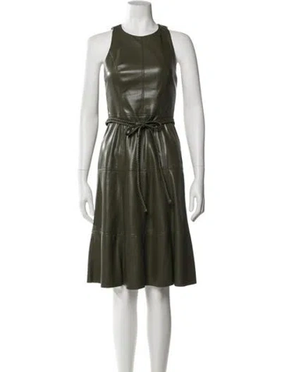Pre-owned Alice And Olivia Faux Leather Midi Length Dress In Green