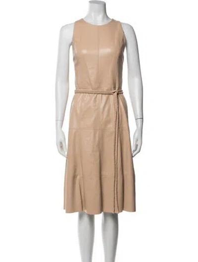 Pre-owned Alice And Olivia Faux Leather Midi Length Dress In Neutrals