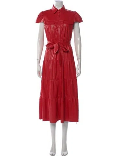 Pre-owned Alice And Olivia Faux Leather Midi Length Dress In Red