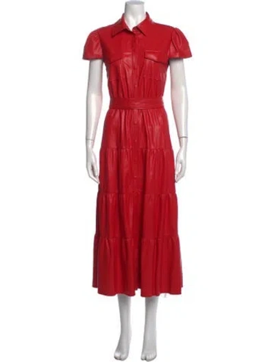 Pre-owned Alice And Olivia Faux Leather Midi Length Dress In Red