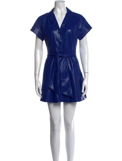 Pre-owned Alice And Olivia Faux Leather Mini Dress In Blue