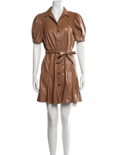 Pre-owned Alice And Olivia Faux Leather Mini Dress In Brown