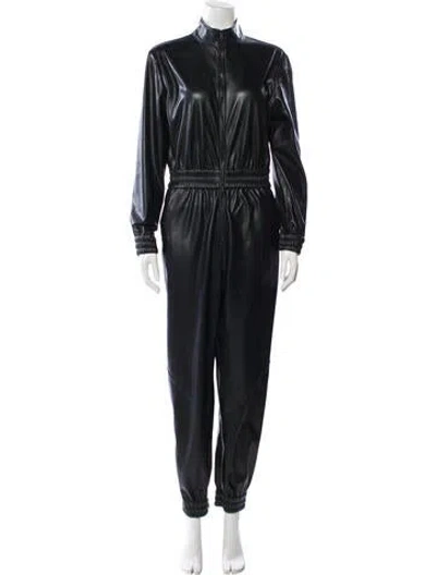 Pre-owned Alice And Olivia Faux Leather Mock Neck Jumpsuit In Black