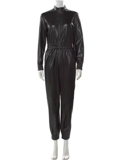 Pre-owned Alice And Olivia Faux Leather Mock Neck Jumpsuit In Black