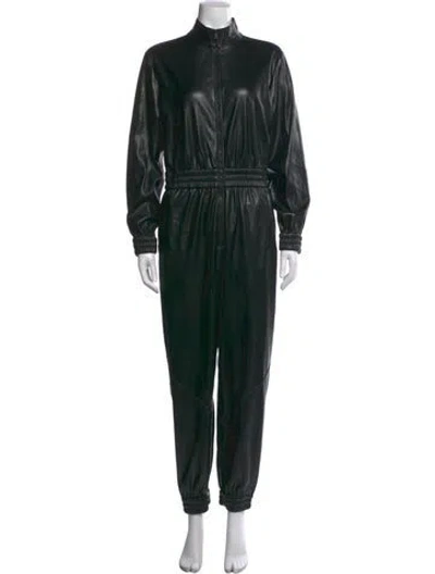Pre-owned Alice And Olivia Faux Leather Mock Neck Jumpsuit In Black
