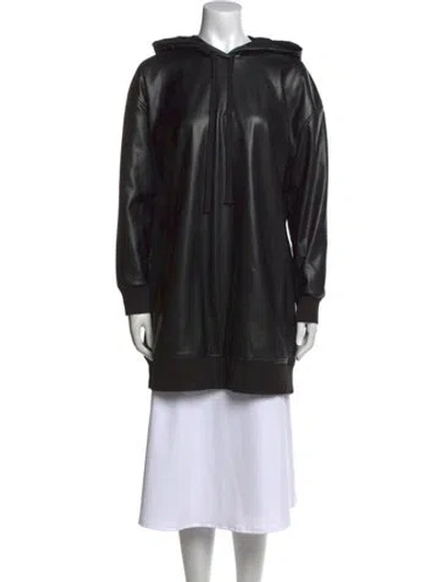 Pre-owned Alice And Olivia Faux Leather Mock Neck Tunic In Black