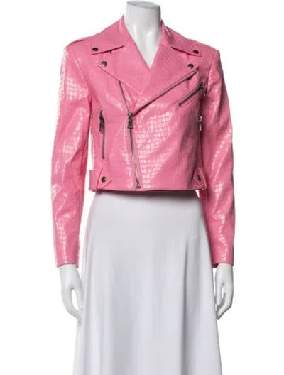 Pre-owned Alice And Olivia Faux Leather Patterned Biker Jacket W/ Tags In Pink