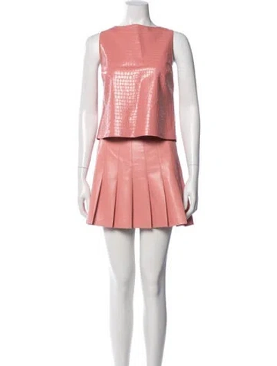 Pre-owned Alice And Olivia Faux Leather Pleated Accents Skirt Set In Pink