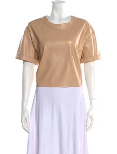 Pre-owned Alice And Olivia Faux Leather Scoop Neck T-shirt In Neutral
