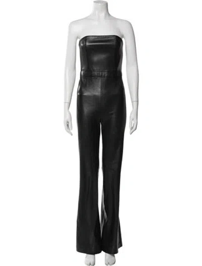 Pre-owned Alice And Olivia Faux Leather Strapless Jumpsuit In Black