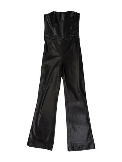 Pre-owned Alice And Olivia Faux Leather Strapless Jumpsuit In Black