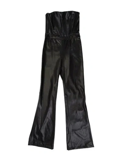 Pre-owned Alice And Olivia Faux Leather Strapless Jumpsuit In Black