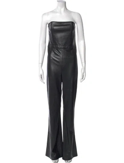 Pre-owned Alice And Olivia Faux Leather Strapless Jumpsuit In Black
