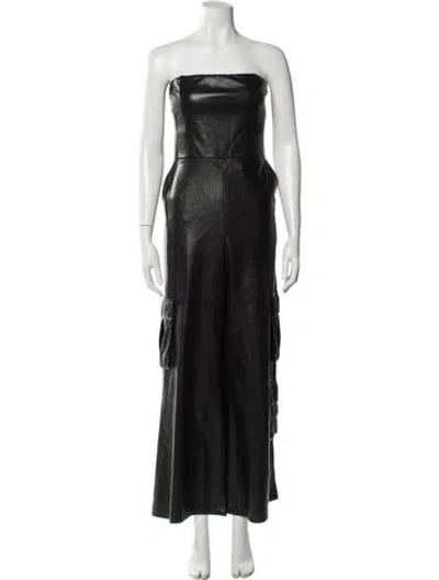 Pre-owned Alice And Olivia Faux Leather Strapless Jumpsuit In Black