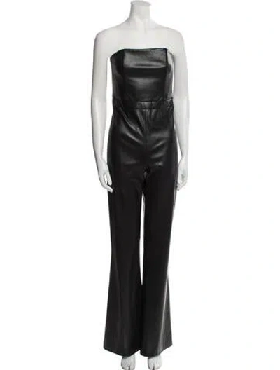 Pre-owned Alice And Olivia Faux Leather Strapless Jumpsuit In Blue