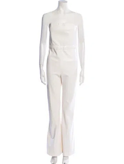 Pre-owned Alice And Olivia Faux Leather Strapless Jumpsuit In White
