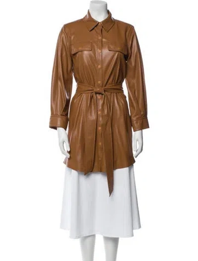 Pre-owned Alice And Olivia Faux Leather Trench Coat In Brown