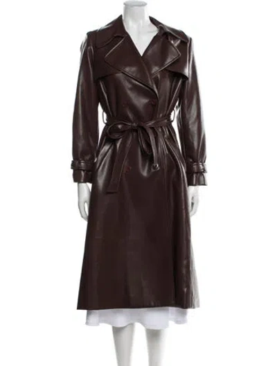 Pre-owned Alice And Olivia Faux Leather Trench Coat In Brown